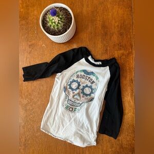 Astros White Raglan Tee with Black Sleeves and Sugar Skull Houston Print